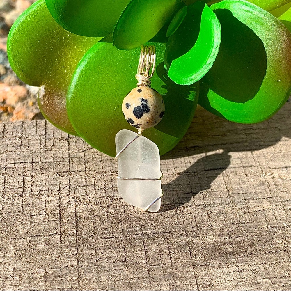 Hand Crafted Sea Glass & Dalmatian Jasper Necklace